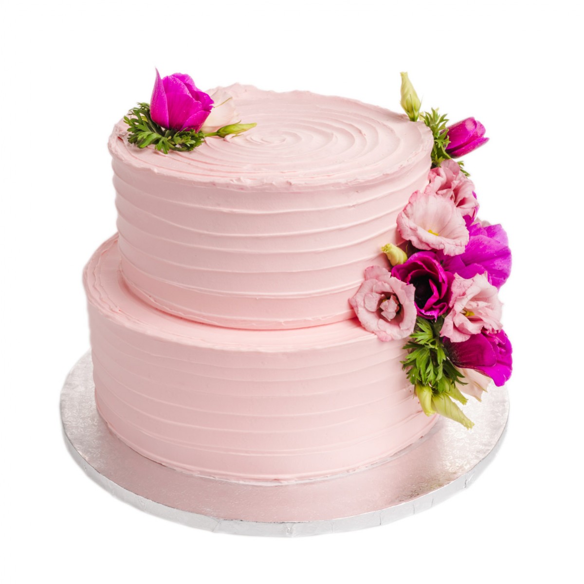 Ružová dvojposchodová torta s kvetmi